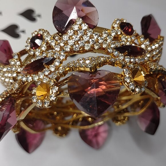 Very Awesome Unique Vintage Chunky Purple Rhinestone Bracelet Missing 2 Stones - Picture 6 of 12